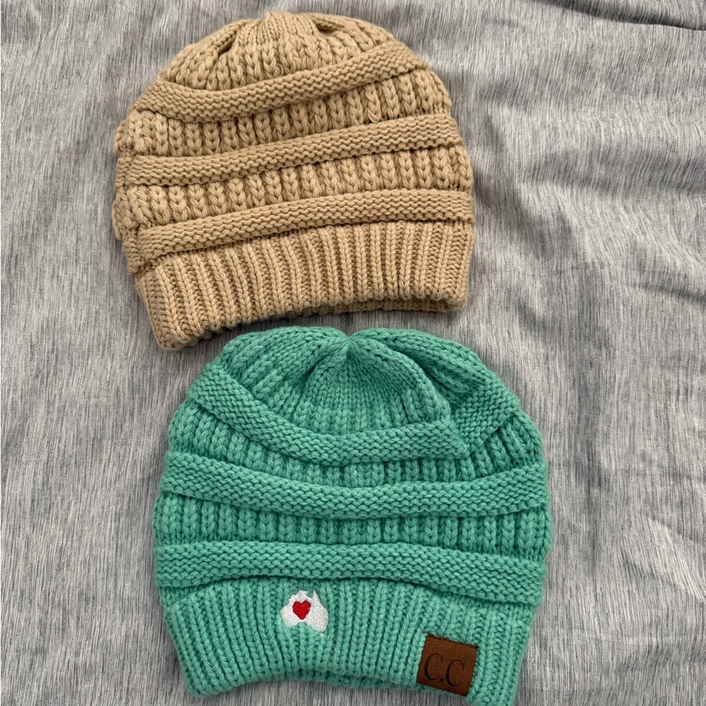 C.C Australia Love Beanie and Time and Tru tan beanie